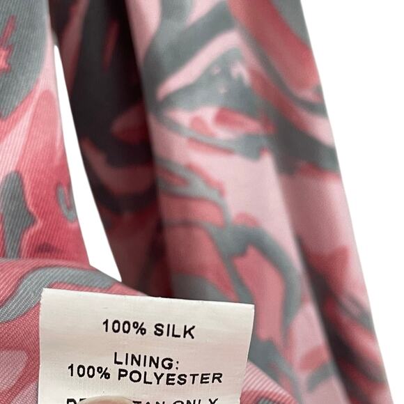 Britt Ryan Pink Gray Rose Print Ruffle Neck Silk Blouse Womens 2 - Picture 7 of 7